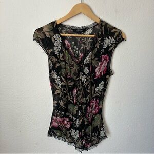 Sheer Vintage 100% Silk Floral Blouse – Tagged XL, Fits S/M (Karen Kane)
